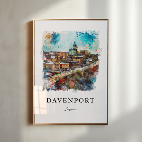 Davenport Iowa Art, Davenport Print, Davenport Watercolor Art, Davenport IA Gift, Travel Print, Travel Poster, Housewarming Gift