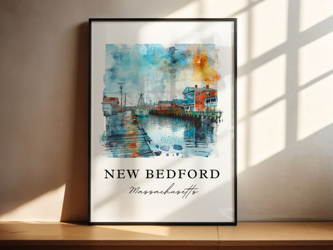 New Bedford MA Wall Art, New Bedford Print, New Bedford Watercolor Art, Bristol County Gift, Travel Print, Travel Poster, Housewarming Gift