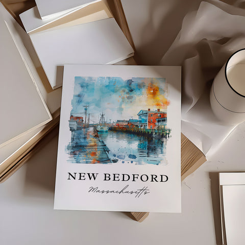 New Bedford MA Wall Art, New Bedford Print, New Bedford Watercolor Art, Bristol County Gift, Travel Print, Travel Poster, Housewarming Gift