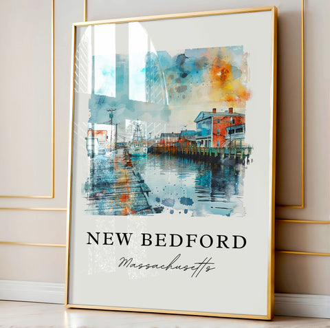 New Bedford MA Wall Art, New Bedford Print, New Bedford Watercolor Art, Bristol County Gift, Travel Print, Travel Poster, Housewarming Gift