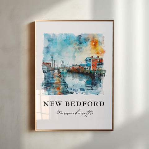 New Bedford MA Wall Art, New Bedford Print, New Bedford Watercolor Art, Bristol County Gift, Travel Print, Travel Poster, Housewarming Gift