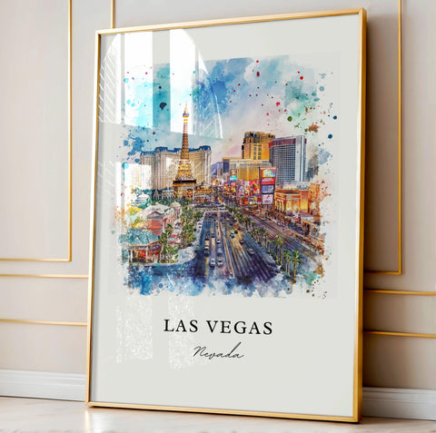 Las Vegas Wall Art, Las Vegas Print, Vegas Strip Watercolor Art, Vegas Strip Art Gift, Travel Print, Travel Poster, Housewarming Gift