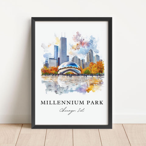 Millennium Park Art, Millennium Park Print, Chicago IL Watercolor Art, Millennium Park Gift, Travel Print, Travel Poster, Housewarming Gift