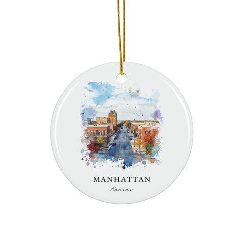 Manhattan Kansas Ornament: Manhattan KS Souvenir, Big Blue River Decor, and Authentic Kansas State Univ Xmas Gift (1pc, 3pcs, 5pcs, 10pcs)