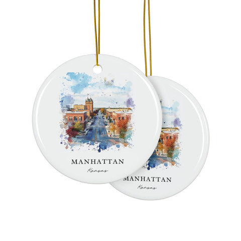 Manhattan Kansas Ornament: Manhattan KS Souvenir, Big Blue River Decor, and Authentic Kansas State Univ Xmas Gift (1pc, 3pcs, 5pcs, 10pcs)