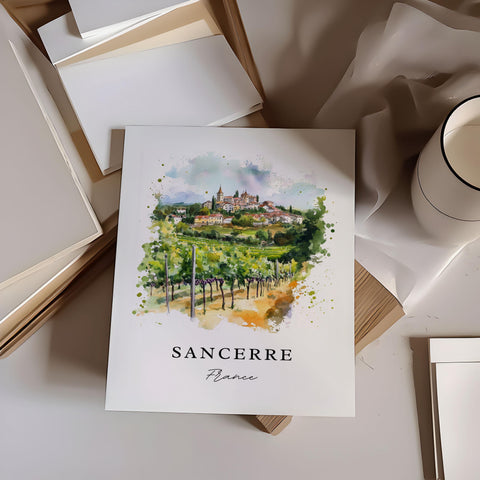 Sancerre France Wall Art, Sancerre Wine Region Print, Sancerre Watercolor, Sancerre FR Gift, Travel Print, Travel Poster, Housewarming Gift