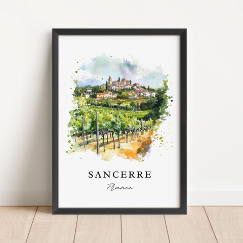 Sancerre France Wall Art, Sancerre Wine Region Print, Sancerre Watercolor, Sancerre FR Gift, Travel Print, Travel Poster, Housewarming Gift