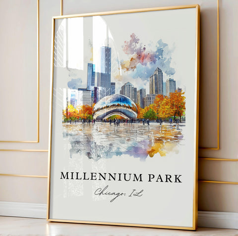 Millennium Park Art, Millennium Park Print, Chicago IL Watercolor Art, Millennium Park Gift, Travel Print, Travel Poster, Housewarming Gift