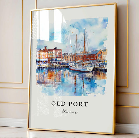 Old Port Portland Wall Art, Portland ME Print, Portland Watercolor Art, Old Port Maine Gift, Travel Print, Travel Poster, Housewarming Gift