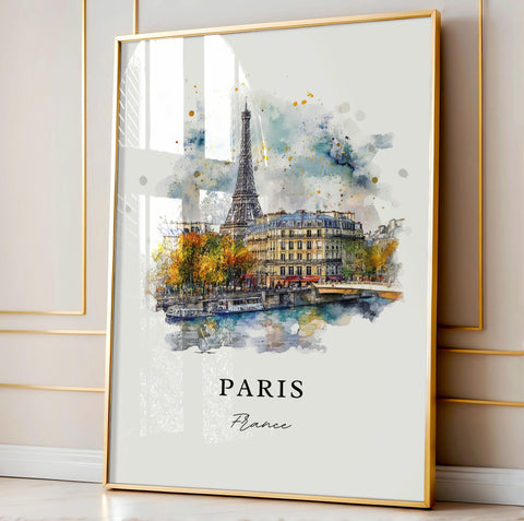 Paris France Wall Art, Paris Print, Paris Watercolor Art, Paris Skyline Gift, Paris FR Travel Print, Travel Poster, Housewarming Gift