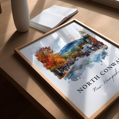 North Conway NH Art, North Conway Print, North Conway Watercolor, Mt. Washington Gift, Travel Print, Travel Poster, Housewarming Gift