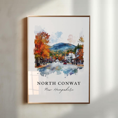 North Conway NH Art, North Conway Print, North Conway Watercolor, Mt. Washington Gift, Travel Print, Travel Poster, Housewarming Gift