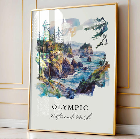 Olympic National Park Wall Art, Olympic WA Print, Olympic Park Watercolor Art, Olympic Gift, Travel Print, Travel Poster, Housewarming Gift