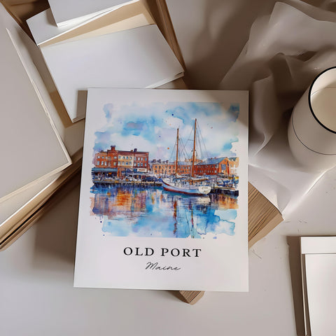 Old Port Portland Wall Art, Portland ME Print, Portland Watercolor Art, Old Port Maine Gift, Travel Print, Travel Poster, Housewarming Gift