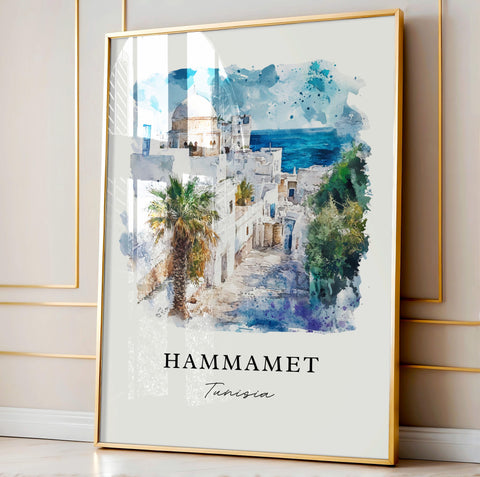 Hammamet Wall Art, Hammamet Print, Cape Bon Tunisia Watercolor Art, Nabeul Tunisia Gift, Travel Print, Travel Poster, Housewarming Gift