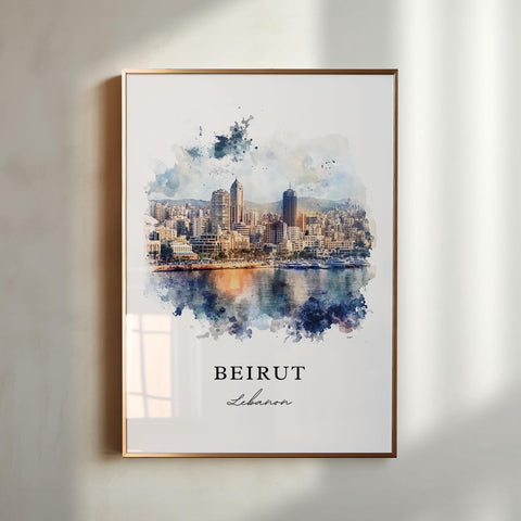 Beirut Wall Art, Beirut Print, Beirut Watercolor Art, Beirut Lebanon Gift, Lebanese Travel Print, Travel Poster, Housewarming Gift