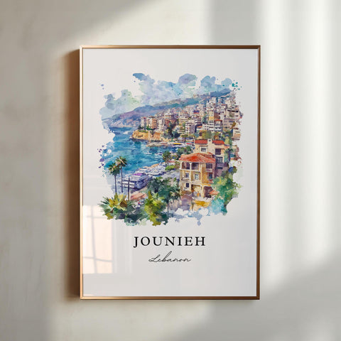 Jounieh Wall Art, Jounieh Lebanon Print, Keserwan Watercolor Art, Beirut Lebanon Gift, Travel Print, Travel Poster, Housewarming Gift