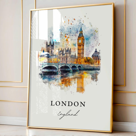 London England Wall Art, London Print, Big Ben Watercolor Art, London UK Art Gift, Travel Print, Travel Poster, Housewarming Gift