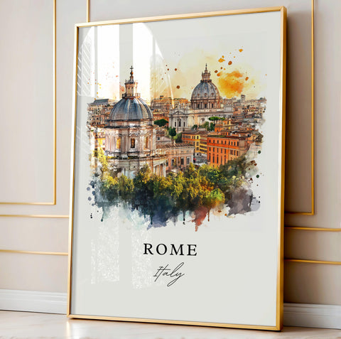 Rome Italy Wall Art, Rome Italy Print, Rome Watercolor Art, Rome Skyline Gift, Italy Travel Print, Travel Poster, Housewarming Gift