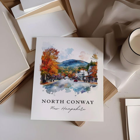 North Conway NH Art, North Conway Print, North Conway Watercolor, Mt. Washington Gift, Travel Print, Travel Poster, Housewarming Gift