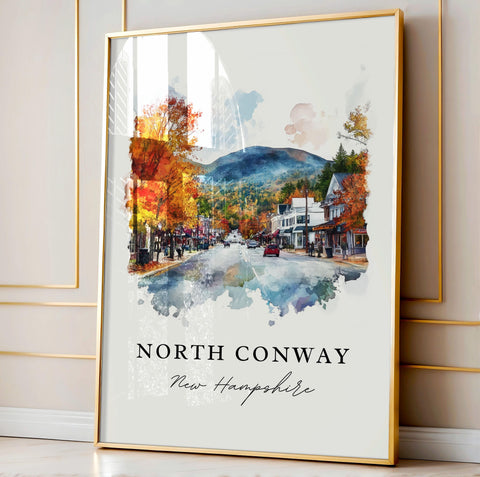 North Conway NH Art, North Conway Print, North Conway Watercolor, Mt. Washington Gift, Travel Print, Travel Poster, Housewarming Gift