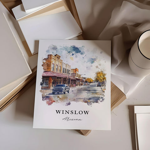 Winslow AZ Wall Art, Winslow Arizona Print, Winslow Watercolor Art, Navajo County Gift, Travel Print, Travel Poster, Housewarming Gift