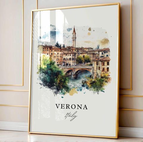 Verona Wall Art, Verona Italy Print, Verona Watercolor Art, Veneto Region Gift, Travel Print, Travel Poster, Housewarming Gift