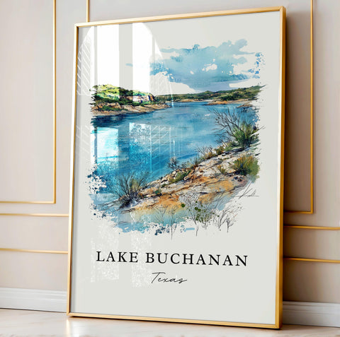 Lake Buchanan TX Wall Art, Lake Buchanan Print, Llano County Watercolor, Lake Buchanan Gift, Travel Print, Travel Poster, Housewarming Gift