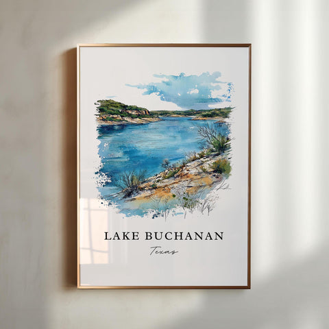 Lake Buchanan TX Wall Art, Lake Buchanan Print, Llano County Watercolor, Lake Buchanan Gift, Travel Print, Travel Poster, Housewarming Gift