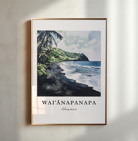 Waianapanapa Wall Art, Maui Print, Maui HI Watercolor Art, Waianapanapa State Park Gift, Travel Print, Travel Poster, Housewarming Gift