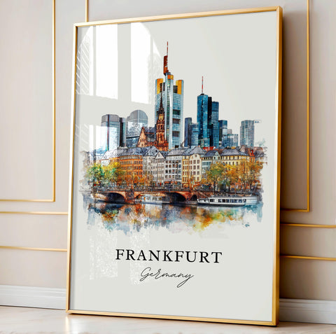 Frankfurt Wall Art, Frankfurt Print, Frankfurt Watercolor Art, Frankfurt Skyline Gift, Travel Print, Travel Poster, Housewarming Gift