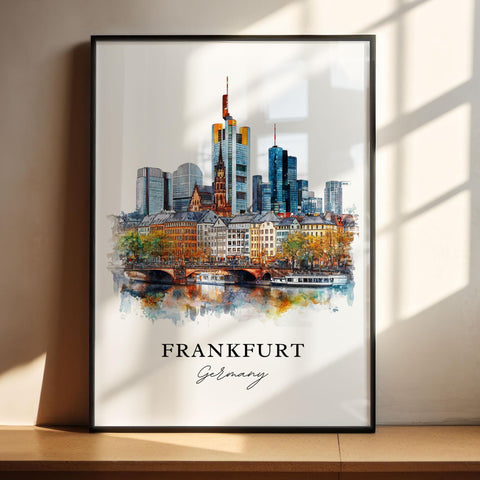 Frankfurt Wall Art, Frankfurt Print, Frankfurt Watercolor Art, Frankfurt Skyline Gift, Travel Print, Travel Poster, Housewarming Gift