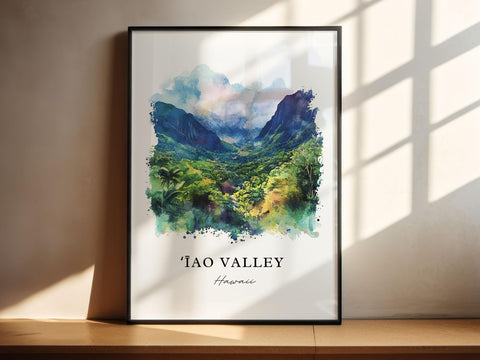 Iao Valley Wall Art, Iao Valley Print, Maui Watercolor Art, Wailuku Gift, Travel Print, Travel Poster, Housewarming Gift