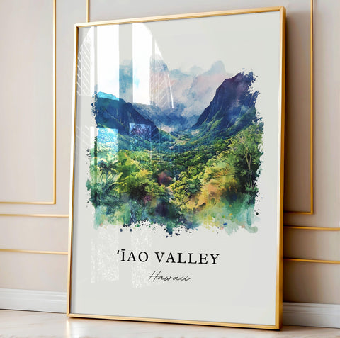 Iao Valley Wall Art, Iao Valley Print, Maui Watercolor Art, Wailuku Gift, Travel Print, Travel Poster, Housewarming Gift