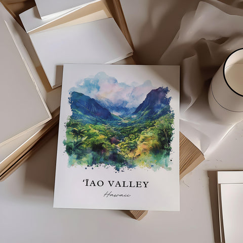 Iao Valley Wall Art, Iao Valley Print, Maui Watercolor Art, Wailuku Gift, Travel Print, Travel Poster, Housewarming Gift