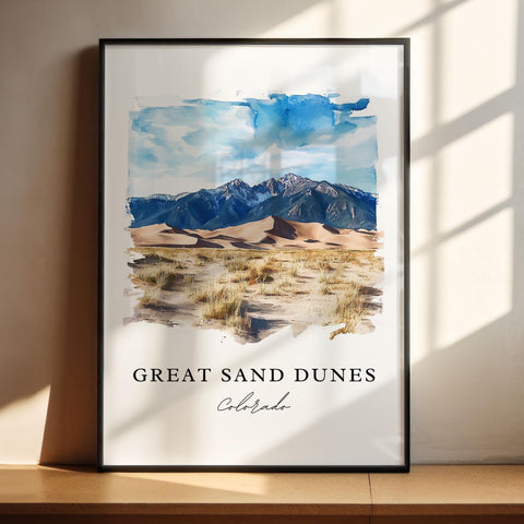 Great Sand Dunes CO Art, Colorado Sand Dunes Print, Colorado Watercolor Art, Alamosa CO Gift, Travel Print, Travel Poster, Housewarming Gift