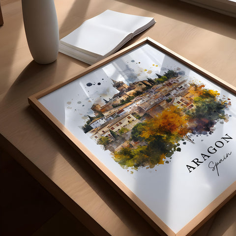 Aragon Spain Wall Art, Aragon Print, Aragon Watercolor Art, Huesca Region Spain Gift, Travel Print, Travel Poster, Housewarming Gift