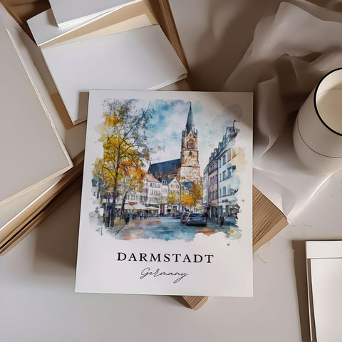 Darmstadt Germany Wall Art, Darmstadt Print, Frankfurt Watercolor Art, Dramstadt Gift, Travel Print, Travel Poster, Housewarming Gift