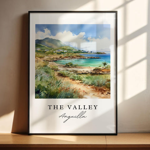 The Valley Anguila wall art - Anguila, The Valley poster, Anguila Wedding gift, Anguila travel souvenir, Custom Text, Personalized Gift