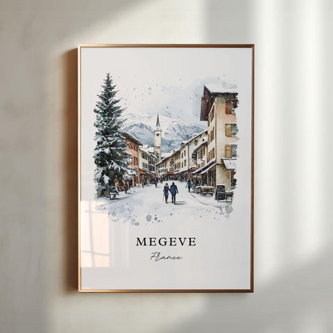 Megeve France Wall Art, Megeve Print, French Alps Watercolor Art, Megeve France Gift, Travel Print, Travel Poster, Housewarming Gift