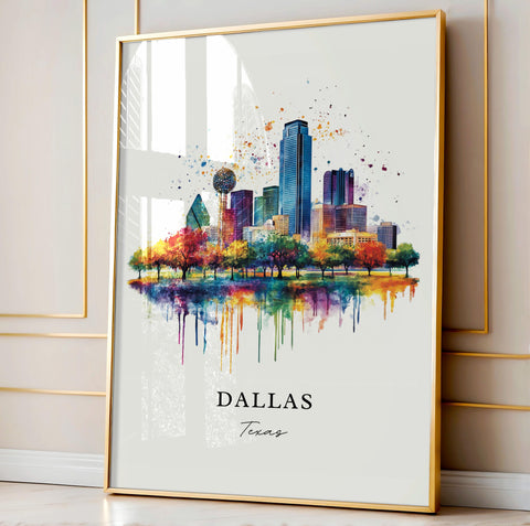 Dallas TX Wall Art, Dallas Print, Dallas Watercolor Art, Dallas Texas Skyline Gift, Travel Print, Travel Poster, Housewarming Gift