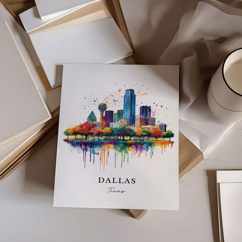 Dallas TX Wall Art, Dallas Print, Dallas Watercolor Art, Dallas Texas Skyline Gift, Travel Print, Travel Poster, Housewarming Gift