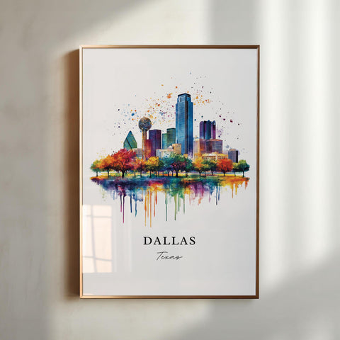 Dallas TX Wall Art, Dallas Print, Dallas Watercolor Art, Dallas Texas Skyline Gift, Travel Print, Travel Poster, Housewarming Gift