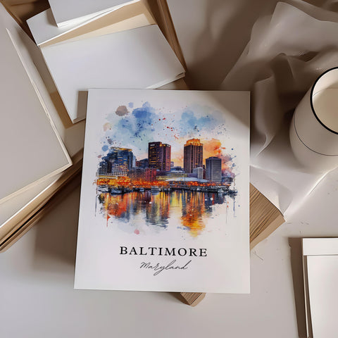 Baltimore MD Wall Art, Baltimore Print, Baltimore Watercolor Art, Baltimore Maryland Gift, Travel Print, Travel Poster, Housewarming Gift