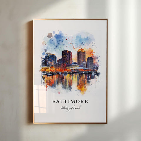 Baltimore MD Wall Art, Baltimore Print, Baltimore Watercolor Art, Baltimore Maryland Gift, Travel Print, Travel Poster, Housewarming Gift