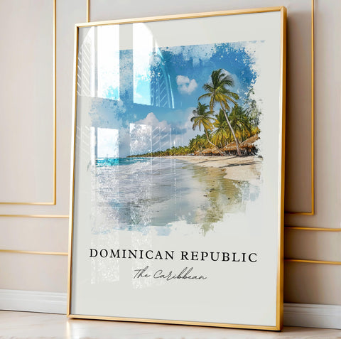 Dominican Republic Wall Art, Republica Dominica Print, DR Watercolor Art, Punta Cana Gift, Travel Print, Travel Poster, Housewarming Gift