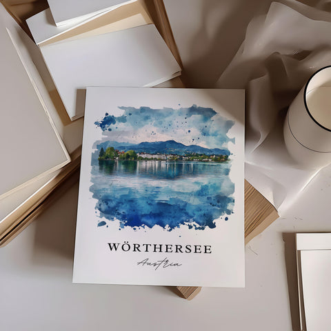 Wörthersee Wall Art, Wörthersee Lake Print, Carinthia Watercolor Art, Carinthia Austria Gift, Travel Print, Travel Poster, Housewarming Gift