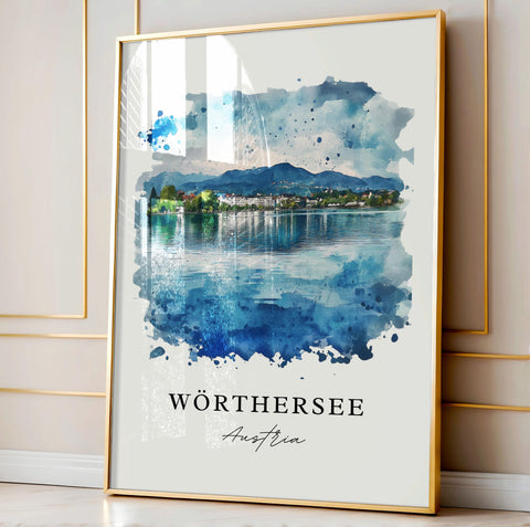 Wörthersee Wall Art, Wörthersee Lake Print, Carinthia Watercolor Art, Carinthia Austria Gift, Travel Print, Travel Poster, Housewarming Gift