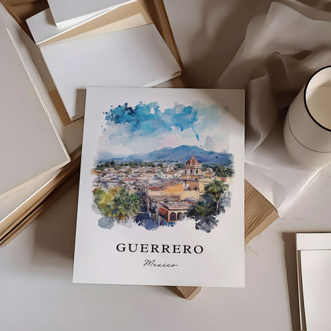 Guerrero MX Wall Art, Guerrero Print, Guerrero State Watercolor Art, Guerrero Mexico Gift, Travel Print, Travel Poster, Housewarming Gift