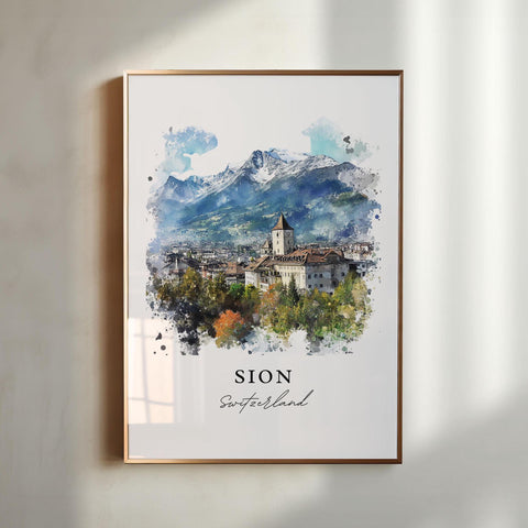 Sion Switzerland Wall Art, Sion Print, Sion Watercolor Art, Valais Switzerland Gift, Travel Print, Travel Poster, Housewarming Gift